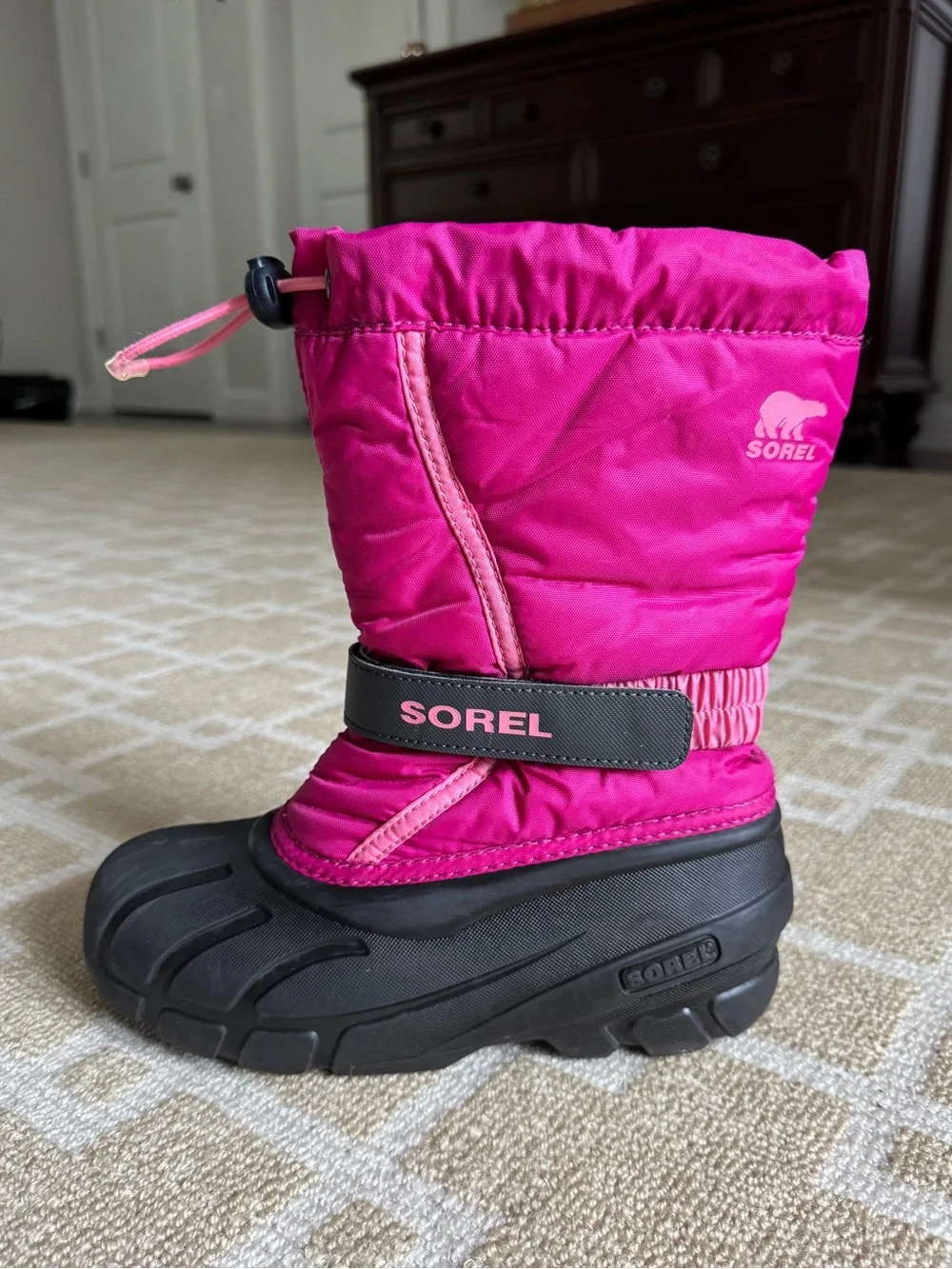 Sorel Flurry TP Insulated Waterproof Snow Boots Pink Black Girls Size 3